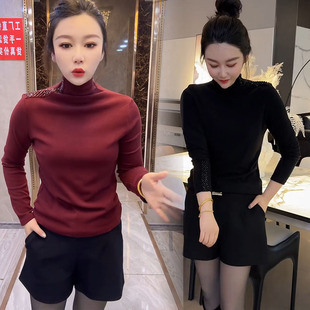 2024年秋季新款T恤韩版时尚显瘦高龄钉珠女上衣小衫百搭冬打底潮