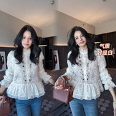 宫廷风喇叭袖 女2026早春新款 百搭上衣 洋气荷叶边木耳领蕾丝衫 时尚