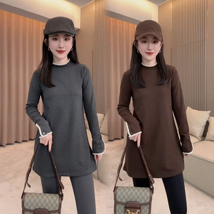 甜美纯色加绒中长款长袖卫衣女2025冬季新款时尚休闲显瘦百搭大衫
