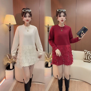 洋气减龄流苏连衣裙女2025冬季新款简约宽松遮肉韩版中长款卫衣裙