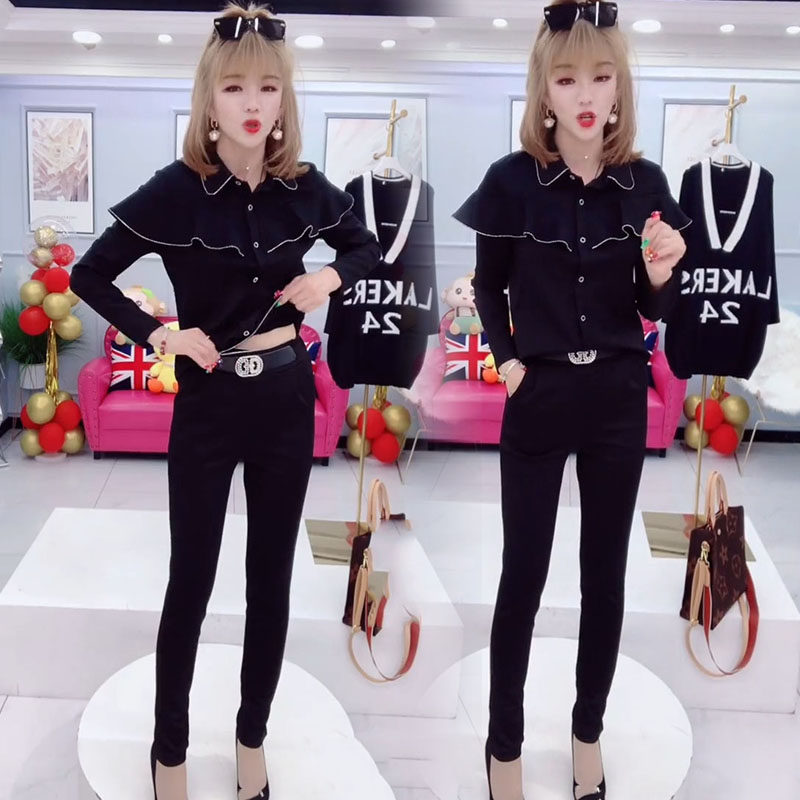 时尚套装2026春秋新款洋气飞边衬衫上衣百搭半连体小脚裤女两件套,女装/女士精品,时尚套装,淘宝优惠券,粉丝福利购,淘宝优惠卷