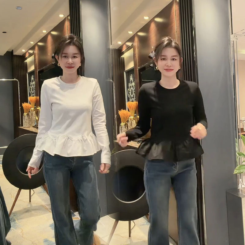 时尚洋气减龄拼接荷叶边显瘦T恤