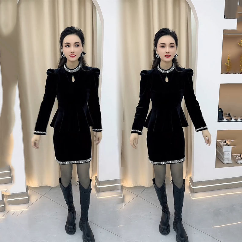 重工钉珠时尚套装女2025春季新款气质百搭收腰上衣半身短裙两件套,女装/女士精品,时尚套装,淘宝优惠券,粉丝福利购,淘宝优惠卷