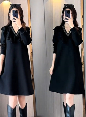 2024早春新款连衣裙洋气韩版遮肉显瘦甜美V领飞边小众中长款A字女