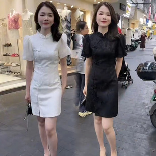 欧货改良旗袍新中式连衣裙女2026夏季新款拼接盘扣开叉漂亮蓬蓬裙