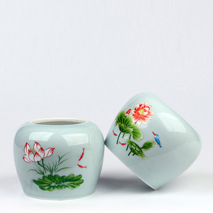 陶瓷圆形水培花盆铜钱草莲花