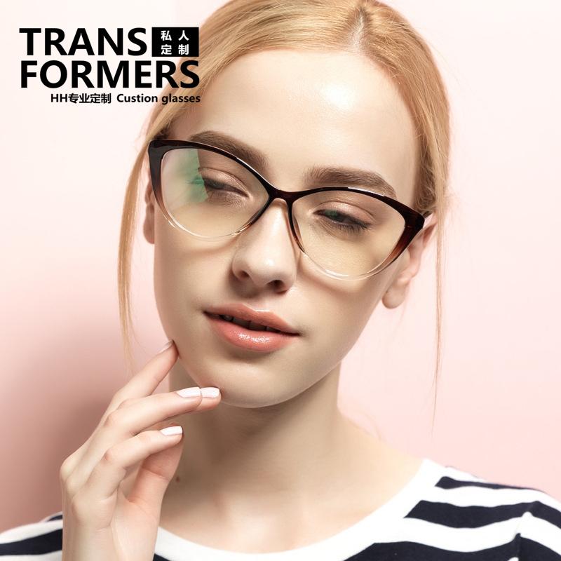 时尚复古韩版男女款平光镜猫眼大框修脸眼镜框可配近视眼镜框架