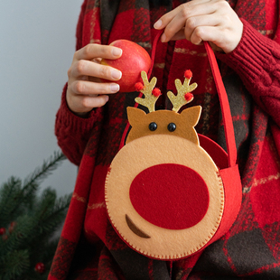 森屿叶圣诞节礼物礼品袋子平安夜糖果包装 袋创意毛毡布手提苹果盒