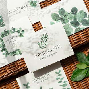 森屿叶清新对折贺卡520送女友节日礼物生日祝福卡空白手写文艺卡