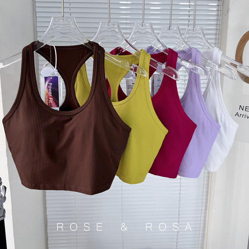 显胸固定杯瑜伽背心~防震跑步训练健身文胸工字美背显瘦运动内衣