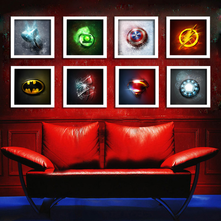复仇者联盟英雄人物标志装饰画美国队长超人电影主题LOGO照片墙