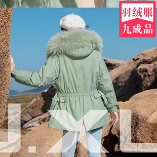 女内胆可脱卸短款荷叶边修身派克服羽绒服半九成品不含毛领翻新潮