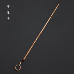 红湘妃竹教鞭镶花牛角戒尺 手工制老料竹节长鞭竹茶玩 文玩手把件