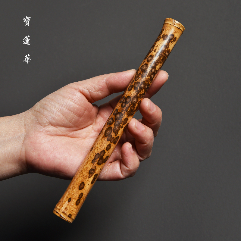 完整梅鹿竹节茶刀 带鞘普洱刀鞘 竹手把件开茶针茶锥茶玩茶道摆件