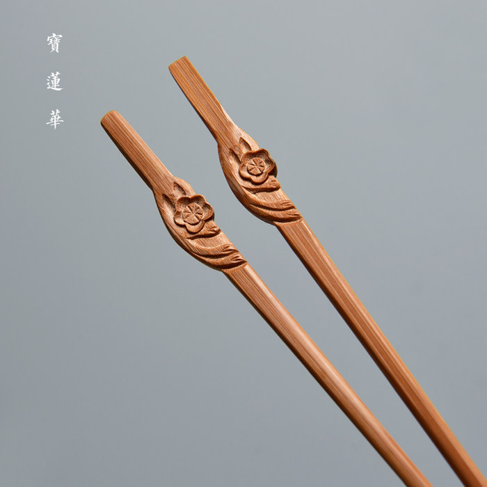纯手工浮雕梅花竹筷子 茶点心筷 茶夹茶道香道整理夹中式筷茶配件