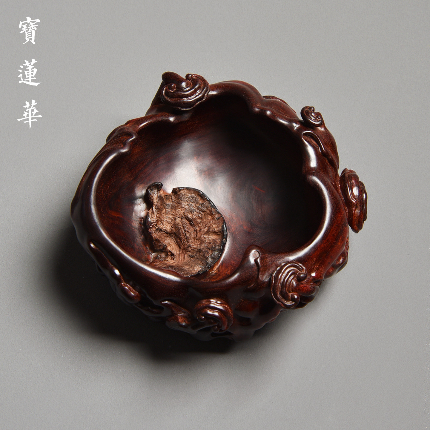 手工巧雕灵芝小叶紫檀木盘摆件 一物一拍 木果盘茶点心盘茶玩文玩