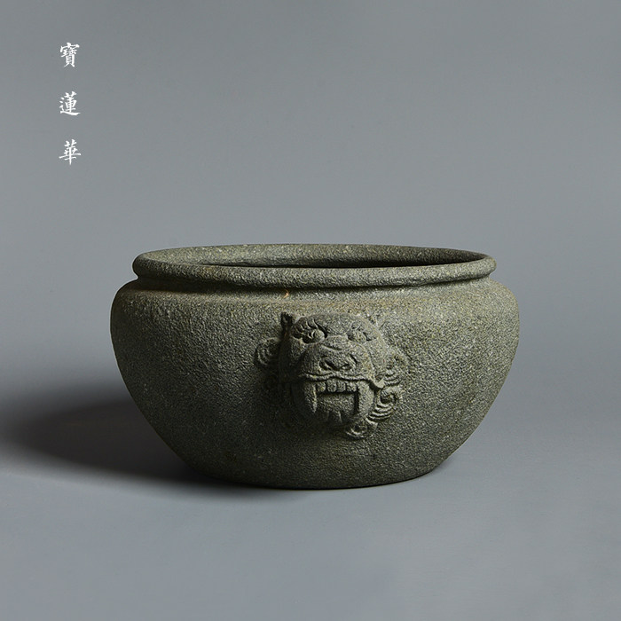 手工雕青石兽头缸水洗水盂建水茶洗笔洗茶海茶渣盆石花盆禅意摆件