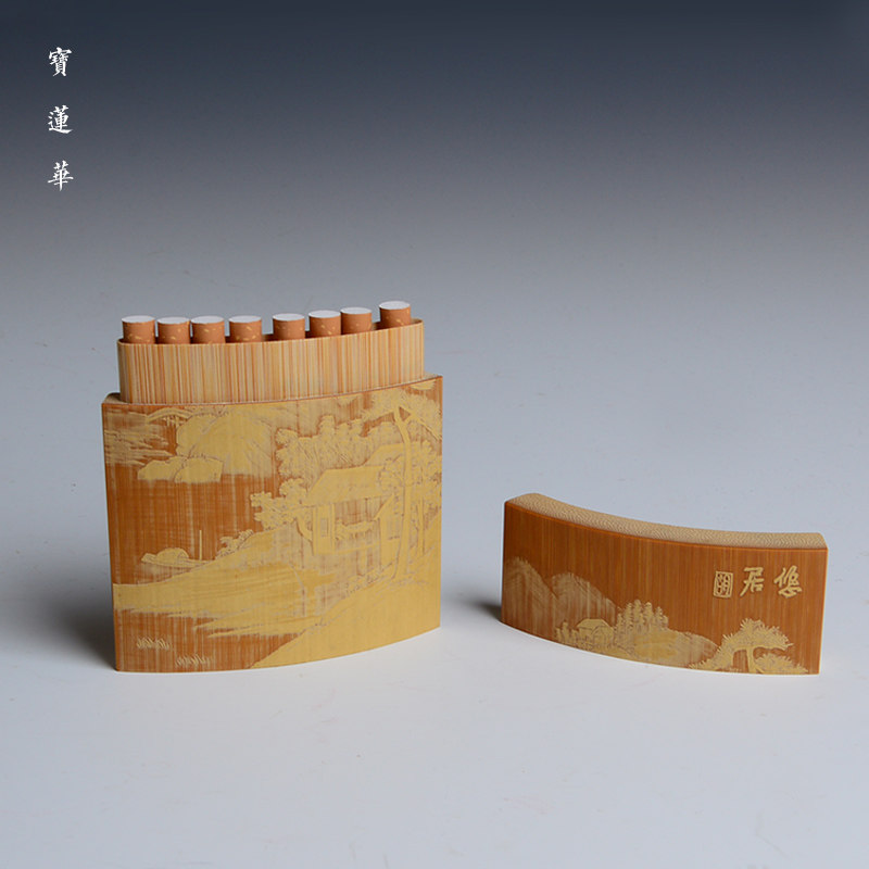 留青竹刻烟盒 纯手工竹雕刻烟收纳盒 文玩把件手艺收藏茶具配件