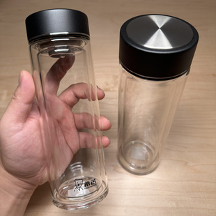 希诺双层玻璃杯简约磨砂杯盖通透杯体舒适旋感过滤水杯商务礼赠