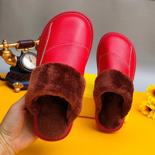 真皮防滑保暖牛皮女男拖鞋