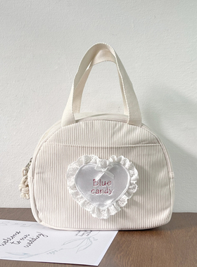 韩式饭盒包 保温袋 ins风手提百搭格子化妆包女便携化妆品收纳包