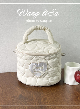 免费定制logo韩国ins风菱格爱心化妆包女大容量手提包枕头包