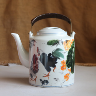 鸡缸复古中式提梁壶陶瓷家用酒店民宿古诗泡茶器大容量单壶冷水壶