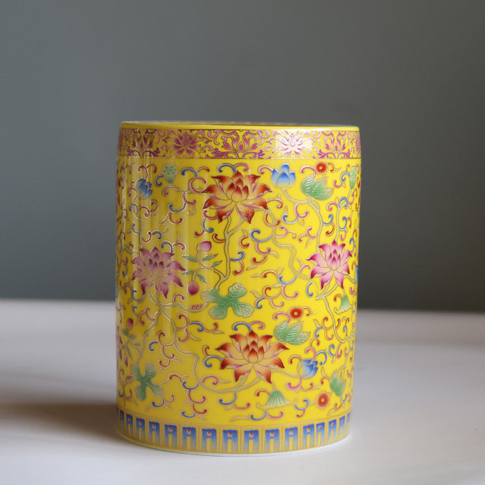 陶瓷笔筒圆柱形珐琅彩创意简约高档文化用品笔插定制logo包邮