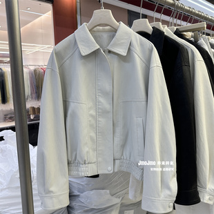 夹克气质上衣 韩系简约百搭宽松显瘦短款 翻领皮衣外套女春季 新品