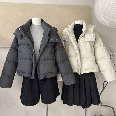 韩系简约连帽短款羽绒服女冬