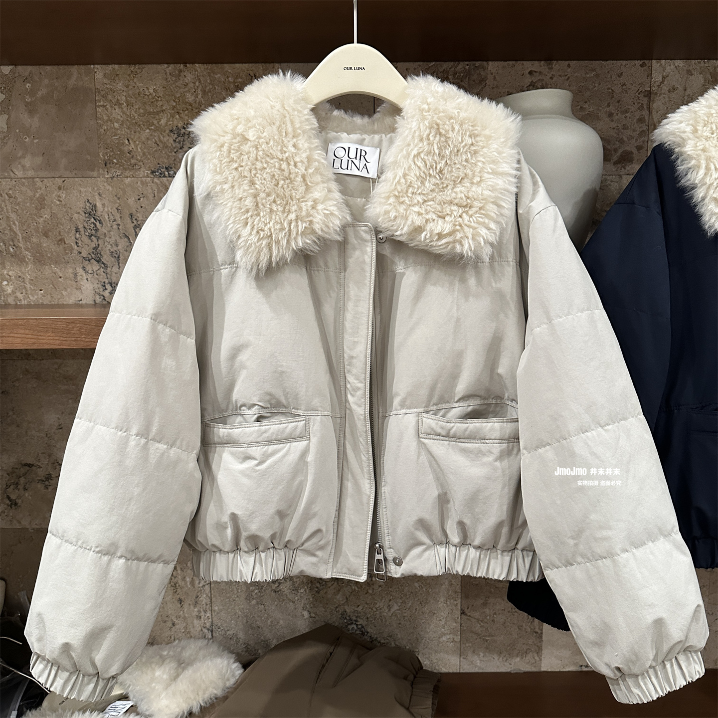 毛毛大翻领羽绒服90白鸭绒派克服