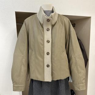 设计感内胆白鸭绒立领针织拼接皮衣女冬新品 保暖休闲短外套夹克