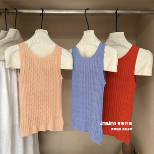 韩系简约麻花纹针织吊带背心女夏季无袖修身内搭外穿上衣多色打底