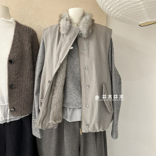 冬季保暖立领毛领马甲女内胆毛毛加厚工装背心显瘦百搭坎肩外套