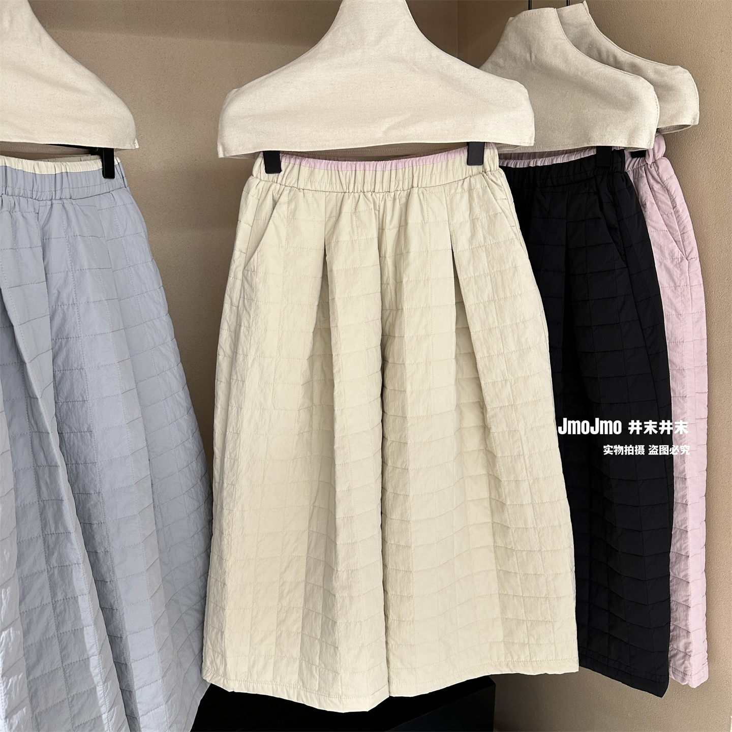 韩系小方格绗棉七分阔腿裤冬