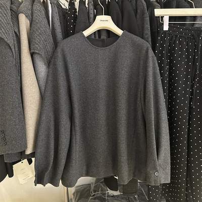 设计感后背扣子深灰色羊毛呢外套