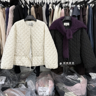 韩系抽绳波点花苞棉服女冬季新品复古赫本风气质短外套保暖上衣