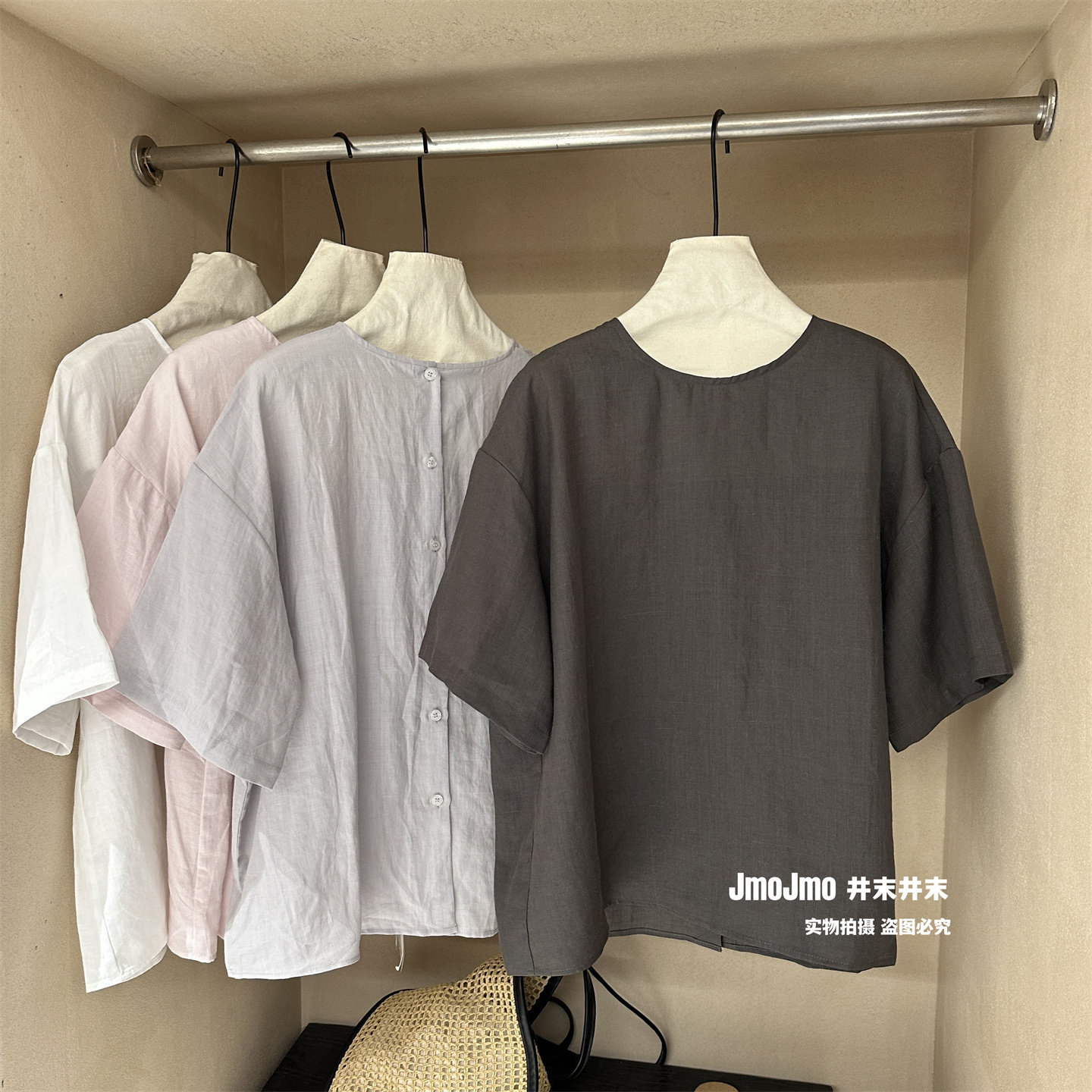 韩系后背单排扣苎麻衬衫女夏季新品宽松显瘦短袖上衣休闲叠穿衬衣