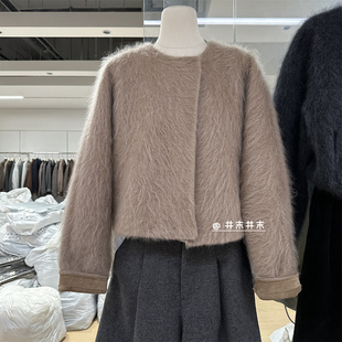 桑蚕丝羊毛拉毛驼色短外套女秋冬新品宽松显瘦休闲皮毛一体短外套