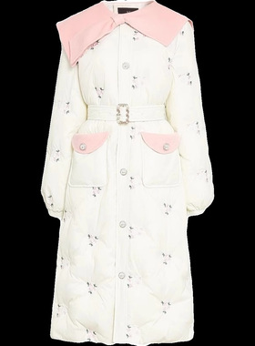 冬季新款女装丝绒宫廷风珍珠甜美短款羽绒服90白鸭绒