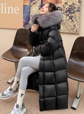 【高品质】银狐大毛领黑金羽绒服女2025年秋季新款长款过膝加厚外