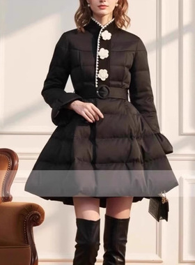 轻奢洋气女外套晚宴场合女装撞色立体花朵设计喇叭袖收腰显瘦大