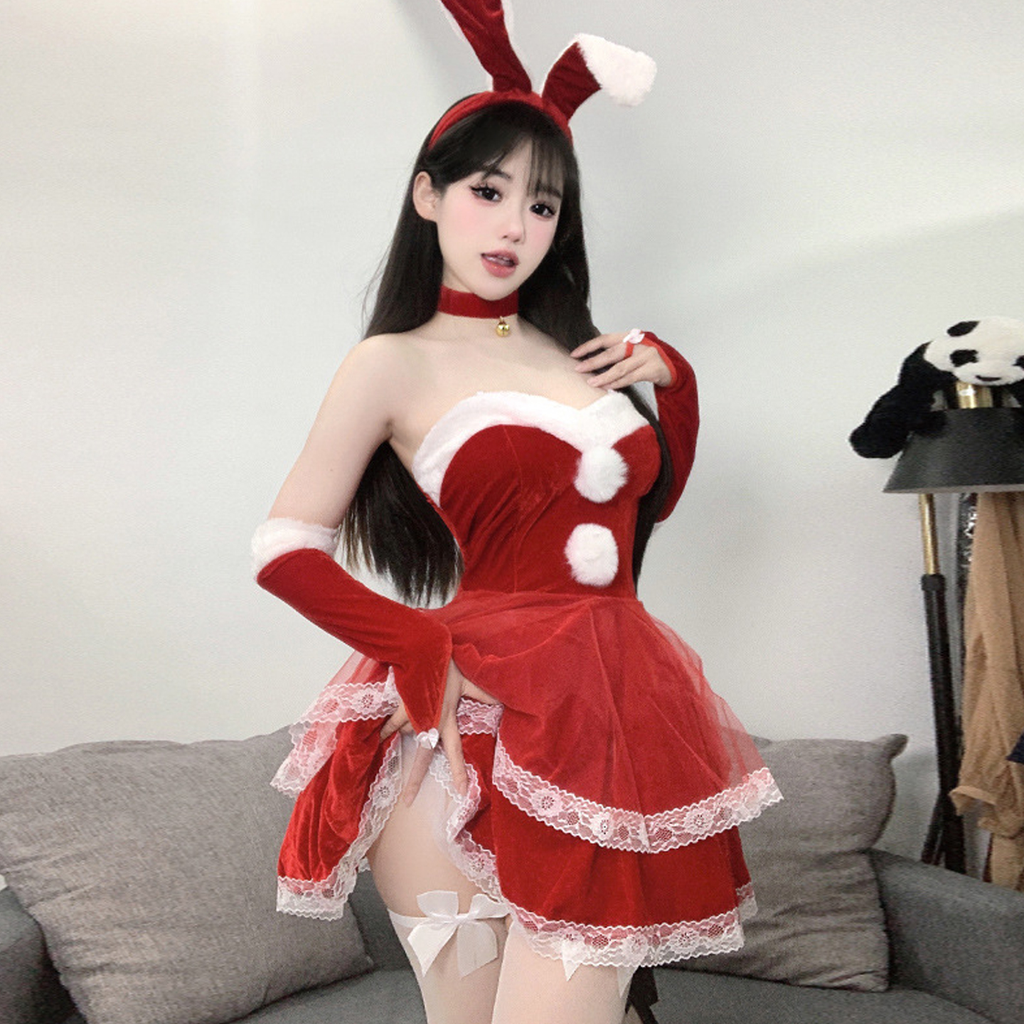 cosplay性感夜场兔子装年会节日服装红色兔女郎酒吧夜场演出衣服