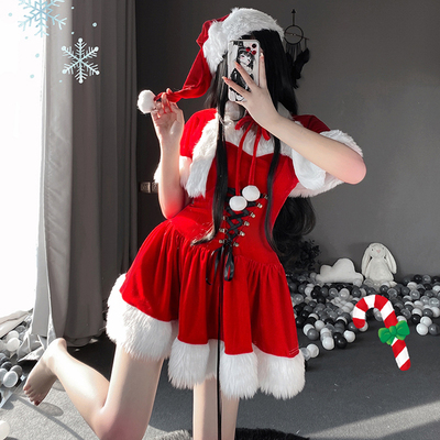 圣诞节服装红色圣诞装披肩连衣裙