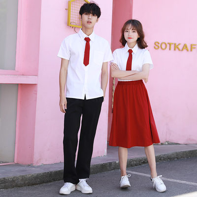 日韩版夏季校服短袖红色裙子表演