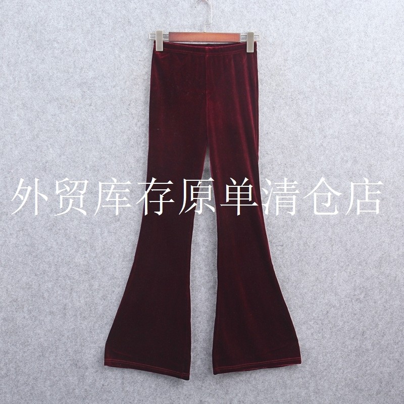 自制新品推荐掌柜喇叭修身松紧金丝绒弹力新女装休闲裤黑色微喇裤