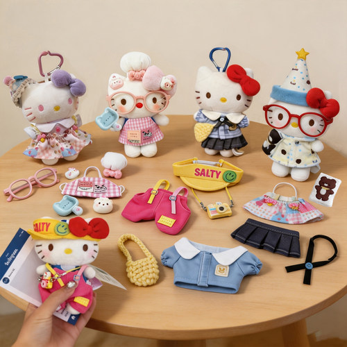 娃衣hellokitty卡通眼镜围裙KT挂件公仔书包玩偶毛绒挂饰钥匙扣裙