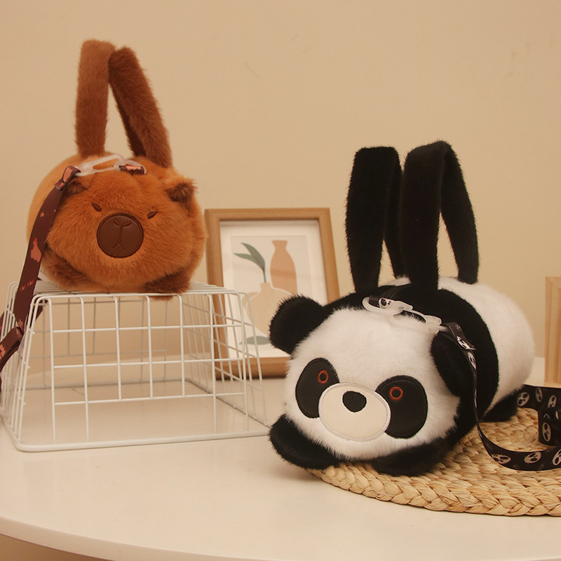 新款毛绒抓娃娃包卡皮巴拉熊猫手拎单肩斜跨时尚个性圆桶包大容量,玩具/童车/益智/积木/模型,毛绒/玩偶/公仔/布艺类玩具,淘宝优惠券,粉丝福利购,淘宝优惠卷