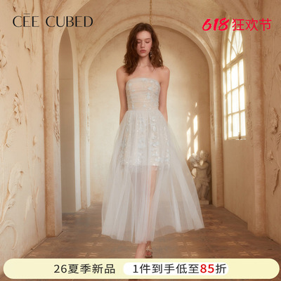 CEECUBED玫瑰网纱抹胸蓬蓬裙