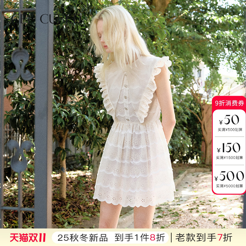 ELLIGIOI小花刺绣娃娃领连衣裙